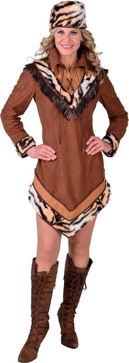 Indiaan Kostuum | Lady David Crocket Trapper Wilde Westen | Vrouw | XL | Carnaval kostuum | Verkleedkleding